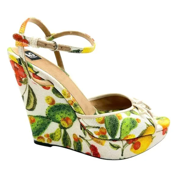 D&G Dolce & Gabbana Lemon Print Wedge Heels